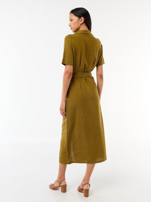 Lange overhemdjurk met korte mouwen van katoen en linnen - Kiabi