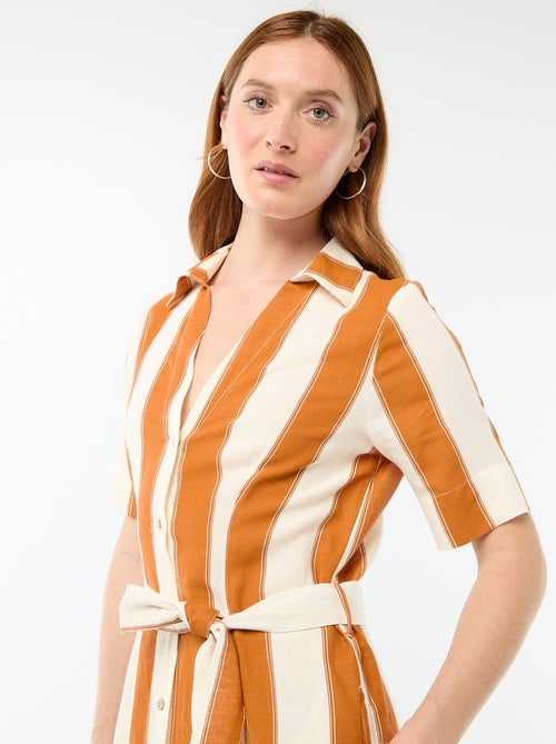 Lange overhemdjurk met korte mouwen van katoen en linnen - Kiabi