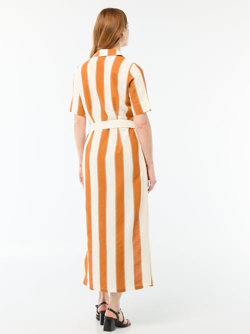 Lange overhemdjurk met korte mouwen van katoen en linnen - Kiabi