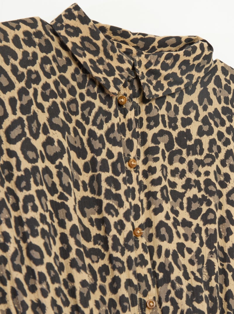 Lange overhemdjurk met luipaardprint - adaptieve collectie Biege - Kiabi