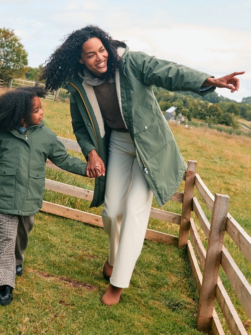 Lange parka met capuchon en voering met schapenvachteffect - Kiabi