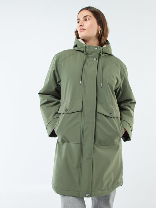 Lange parka met capuchon en voering met schapenvachteffect - Kiabi