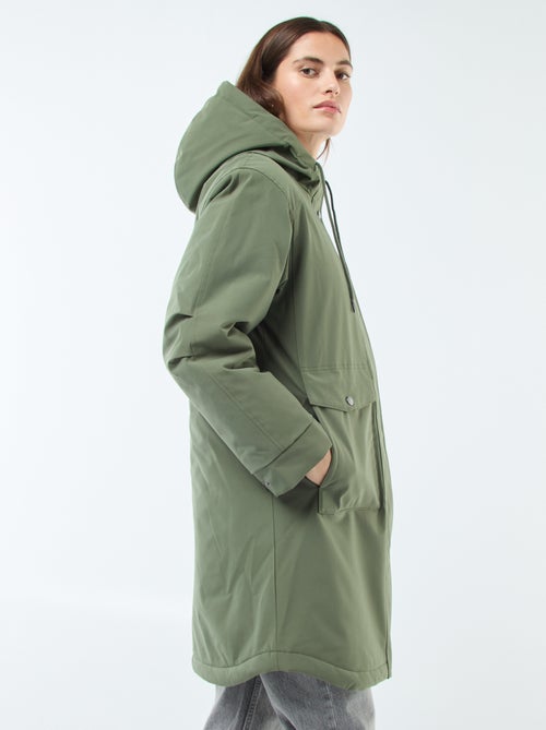 Lange parka met capuchon en voering met schapenvachteffect - Kiabi