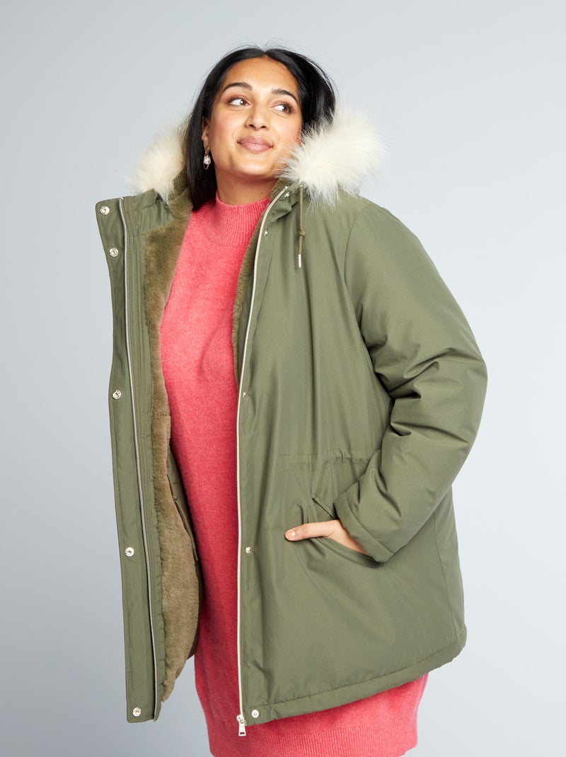 Lange parka met capuchon KAKI - Kiabi