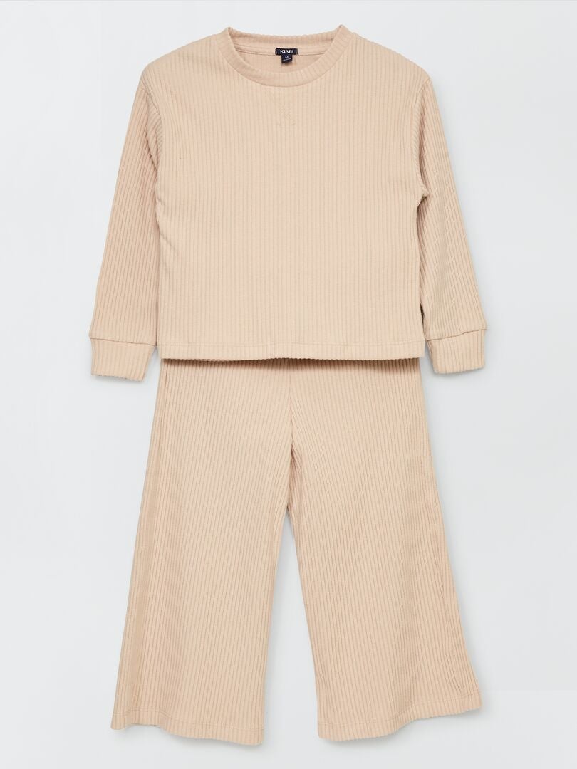 Lange pyjama - 2-delig - beige BIEGE - Kiabi