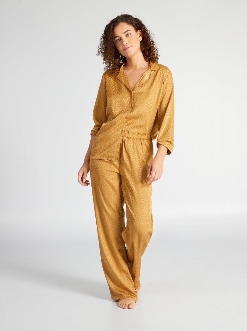 Lange pyjama - Gevlekte print met satijnglans - 2-delig BIEGE - Kiabi