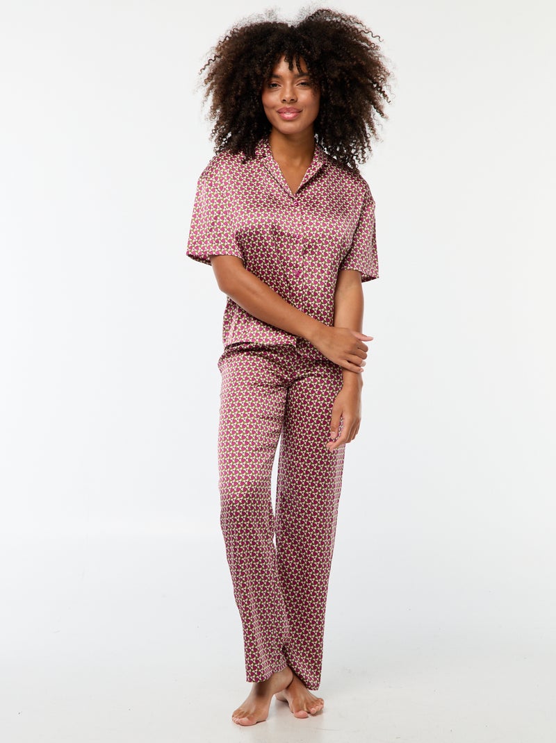 Lange pyjama - Hemdje + broek met motief - 2-delig Paars - Kiabi