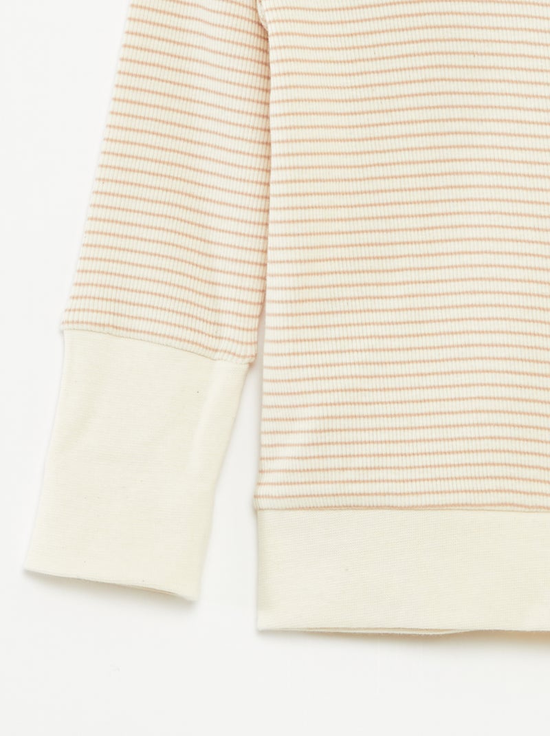 Lange pyjama - T-shirt + broek met strepenmotief - 2-delig Biege - Kiabi