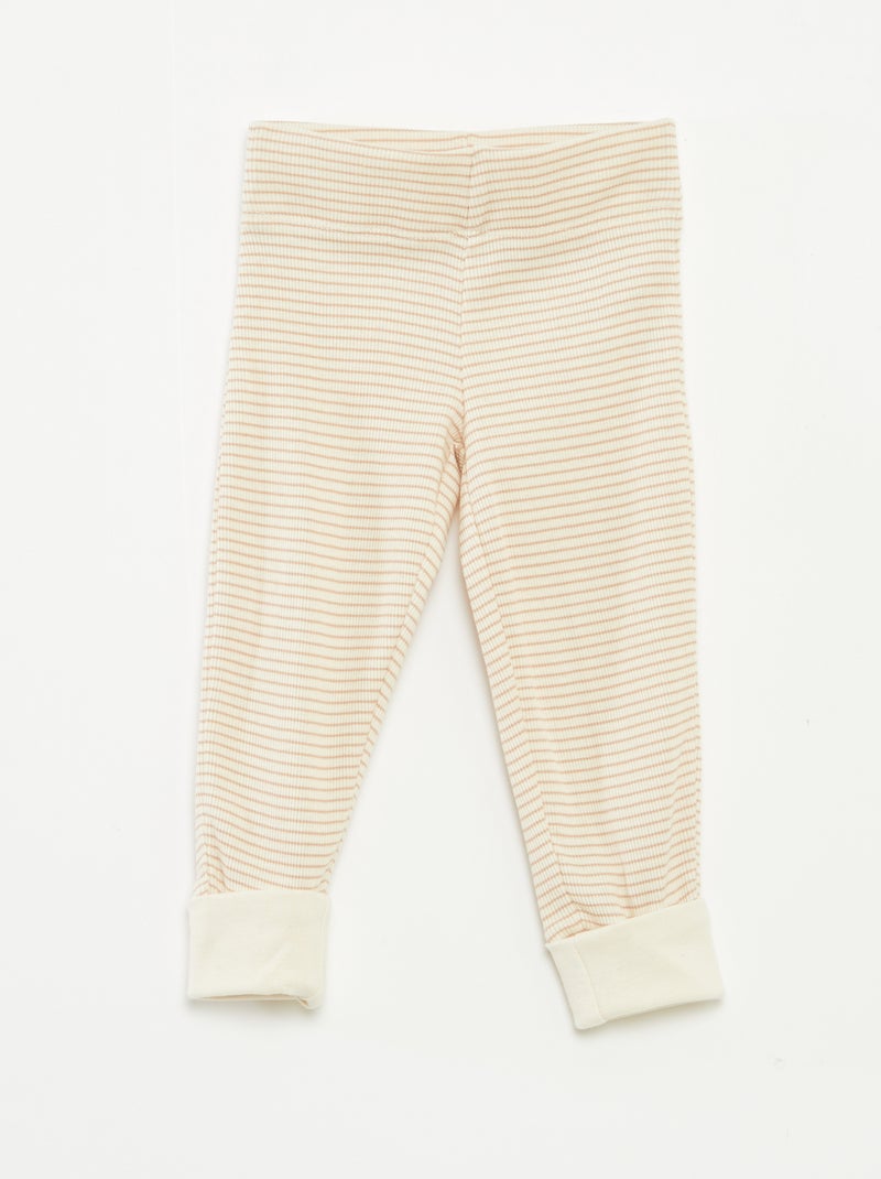 Lange pyjama - T-shirt + broek met strepenmotief - 2-delig Biege - Kiabi