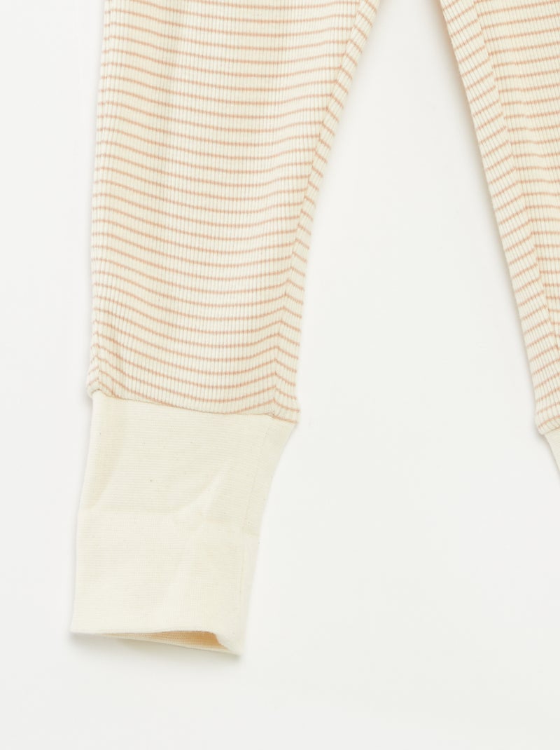 Lange pyjama - T-shirt + broek met strepenmotief - 2-delig Biege - Kiabi