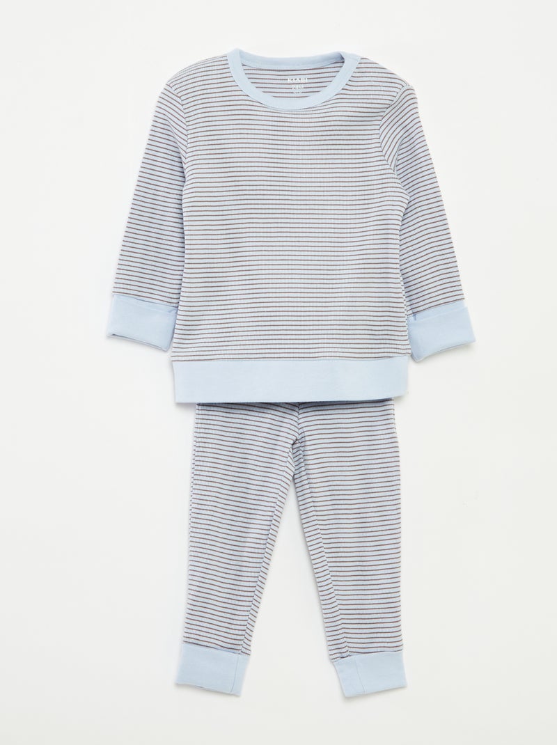 Lange pyjama - T-shirt + broek met strepenmotief - 2-delig Blauw - Kiabi