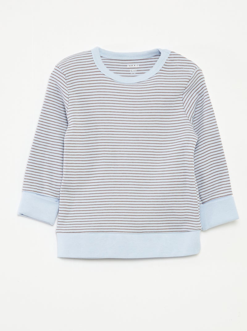 Lange pyjama - T-shirt + broek met strepenmotief - 2-delig Blauw - Kiabi