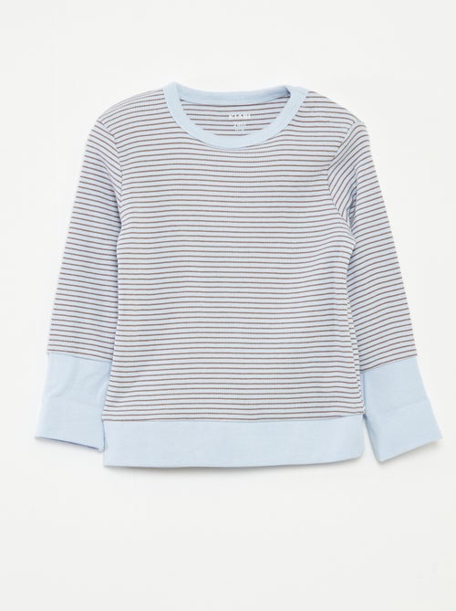 Lange pyjama - T-shirt + broek met strepenmotief - 2-delig - Kiabi