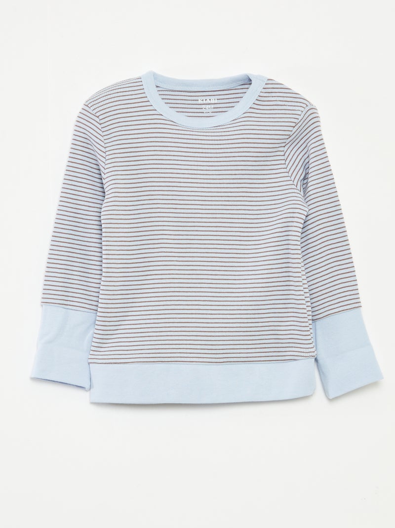 Lange pyjama - T-shirt + broek met strepenmotief - 2-delig Blauw - Kiabi