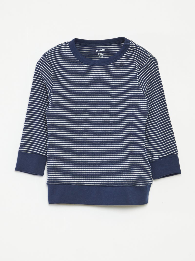 Lange pyjama - T-shirt + broek met strepenmotief - 2-delig Blauw - Kiabi