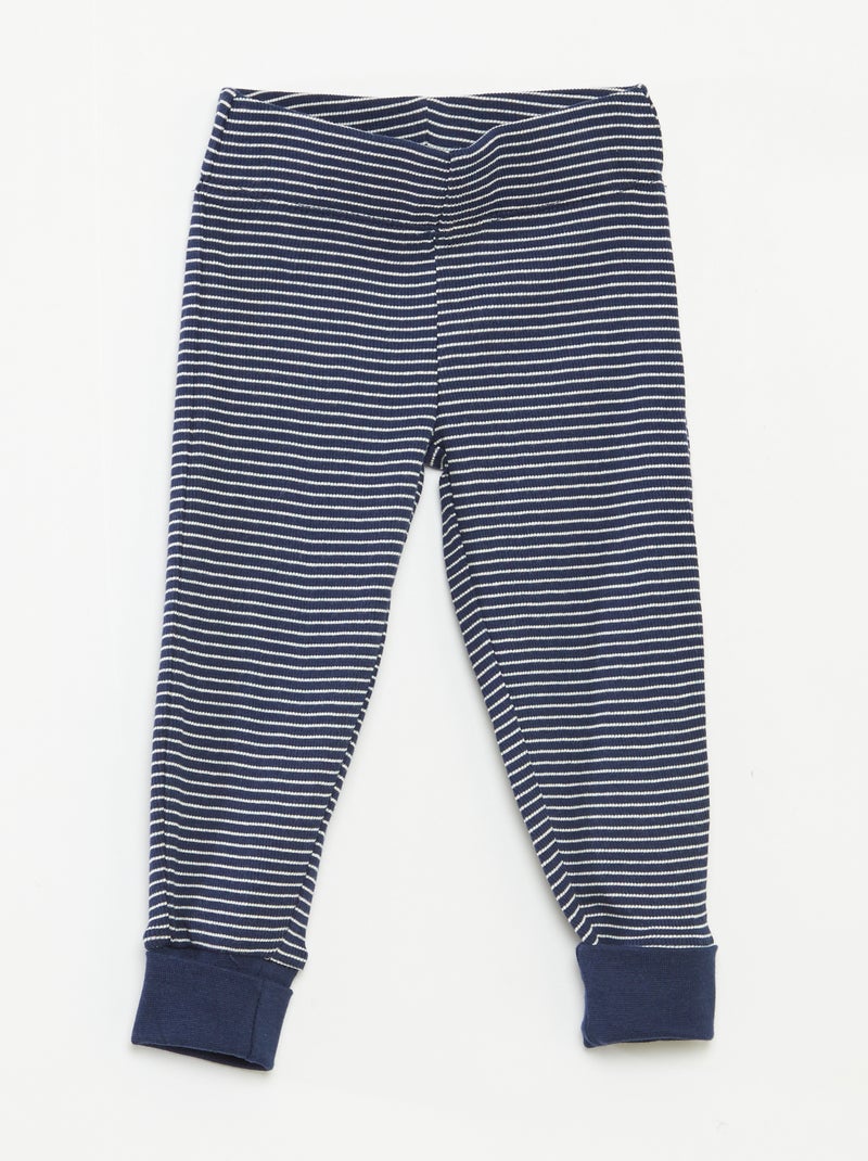 Lange pyjama - T-shirt + broek met strepenmotief - 2-delig Blauw - Kiabi