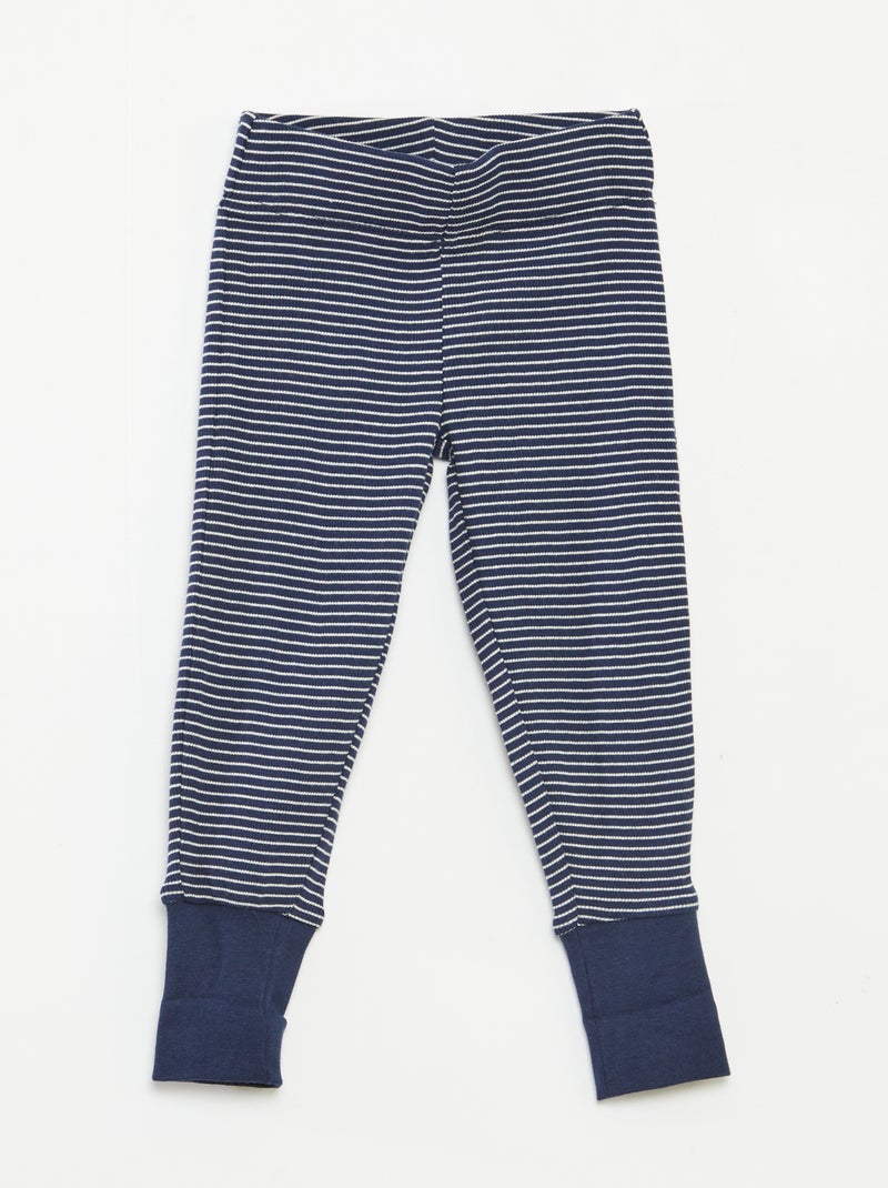 Lange pyjama - T-shirt + broek met strepenmotief - 2-delig Blauw - Kiabi