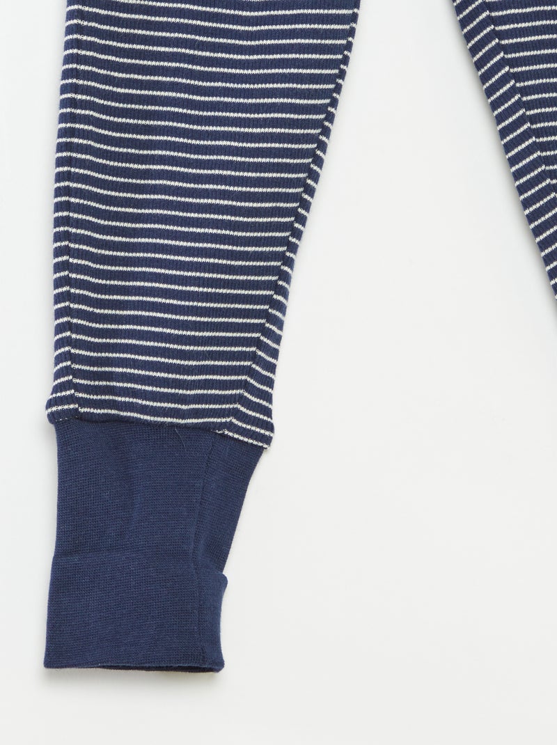 Lange pyjama - T-shirt + broek met strepenmotief - 2-delig Blauw - Kiabi