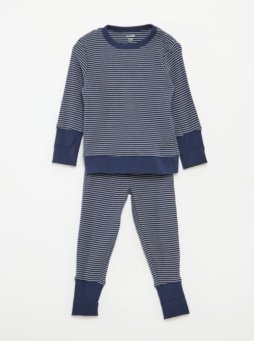 Lange pyjama - T-shirt + broek met strepenmotief - 2-delig - Kiabi