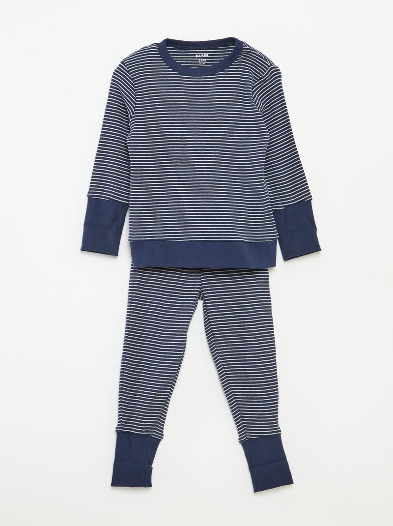 Lange pyjama - T-shirt + broek met strepenmotief - 2-delig Blauw - Kiabi