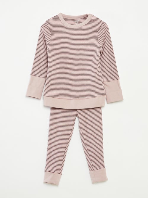 Lange pyjama - T-shirt + broek met strepenmotief - 2-delig - Kiabi