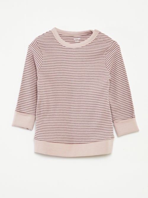 Lange pyjama - T-shirt + broek met strepenmotief - 2-delig - Kiabi