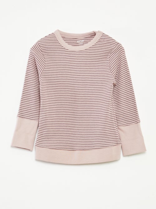 Lange pyjama - T-shirt + broek met strepenmotief - 2-delig - Kiabi