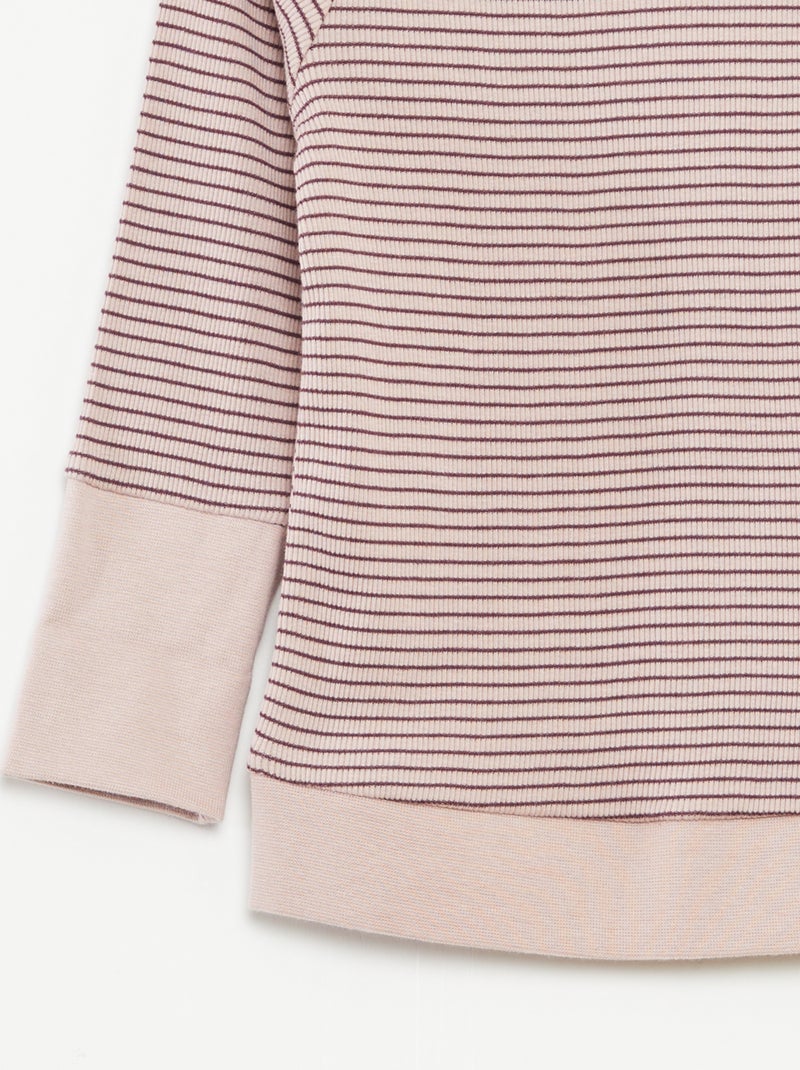 Lange pyjama - T-shirt + broek met strepenmotief - 2-delig Paars - Kiabi