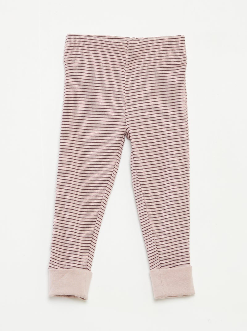 Lange pyjama - T-shirt + broek met strepenmotief - 2-delig Paars - Kiabi