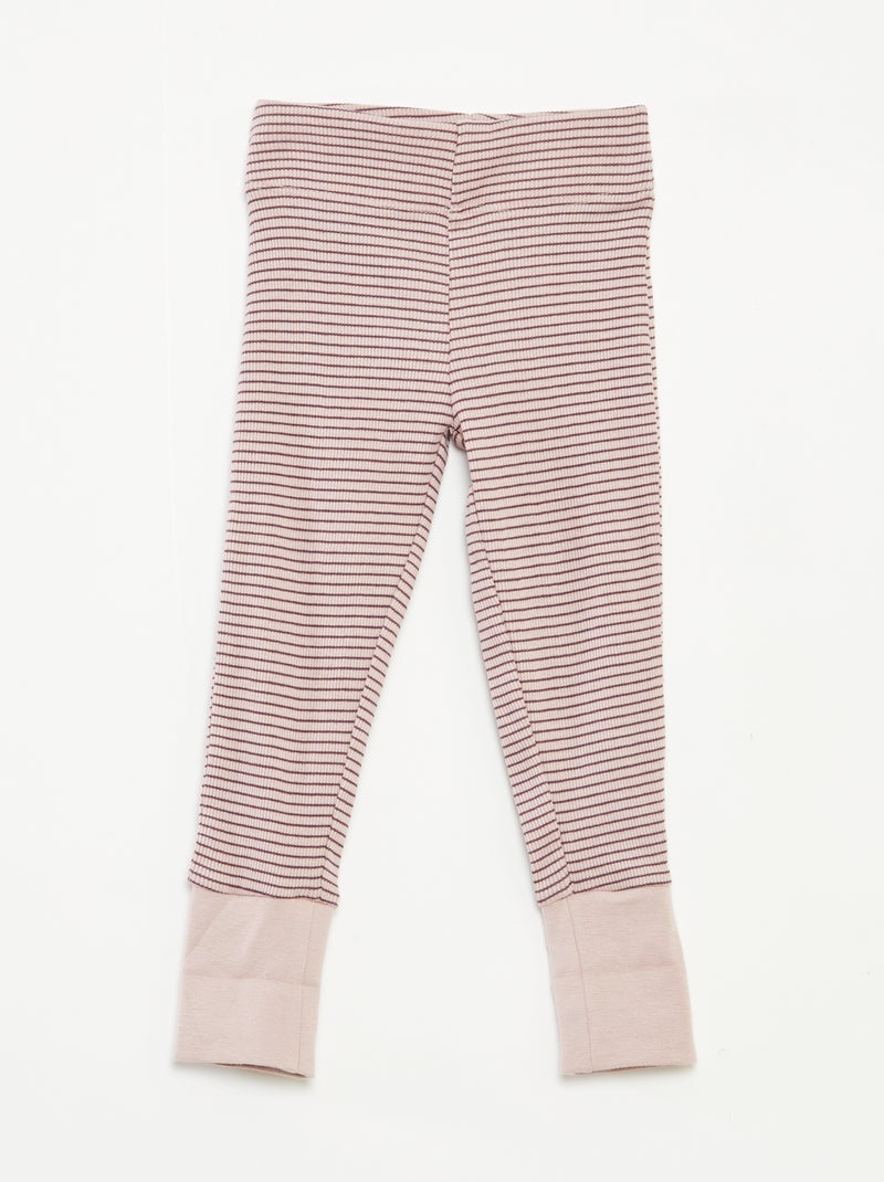 Lange pyjama - T-shirt + broek met strepenmotief - 2-delig Paars - Kiabi