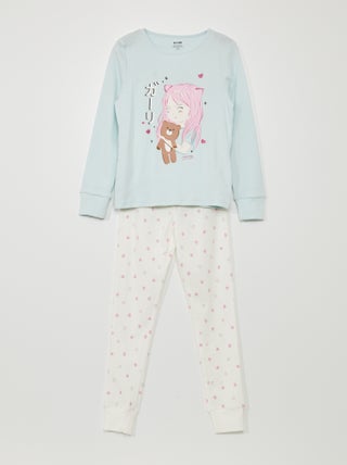Lange pyjama met aardbeienprint - 2-delig