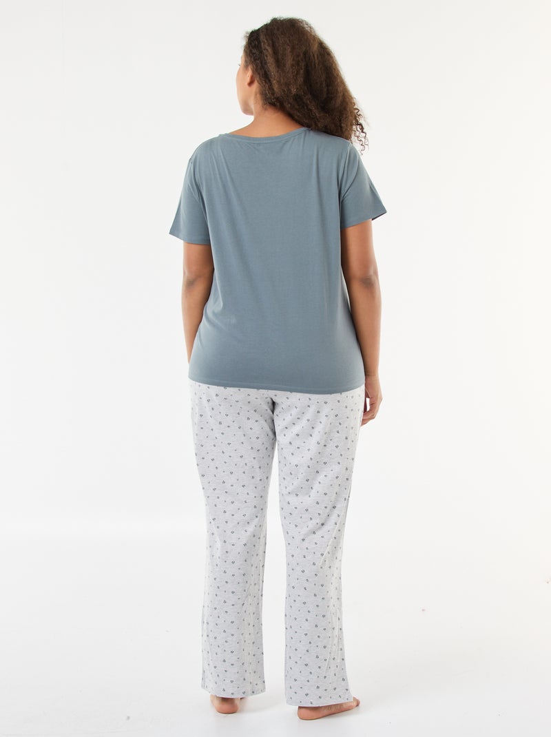 Lange pyjama met bloemenprint - 2-delig Grijs - Kiabi