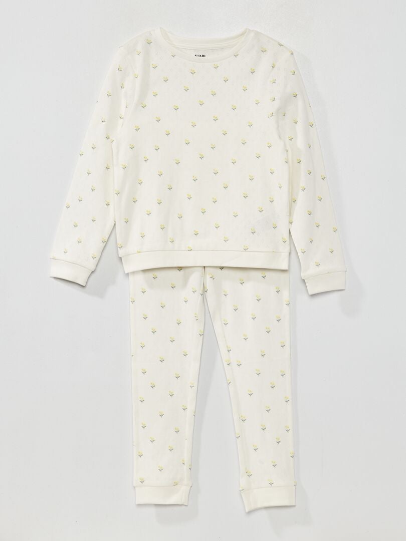 Lange pyjama met bloemenprint - 2-delig WIT - Kiabi