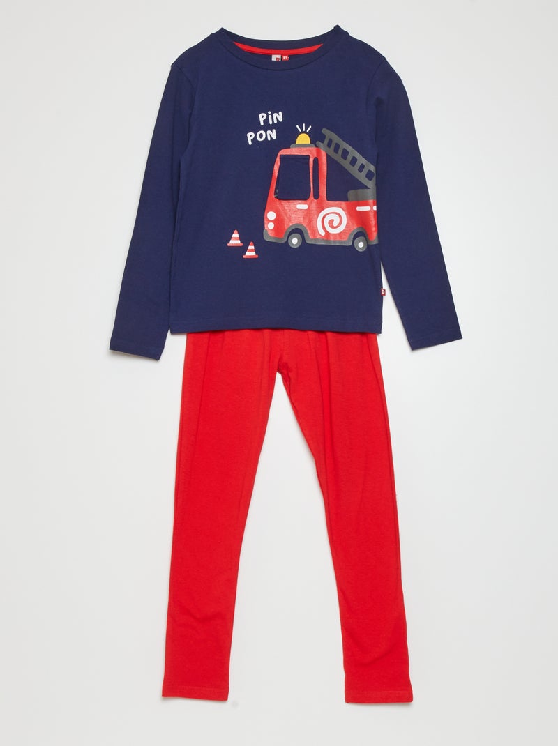 Lange pyjama met brandweermanprint 2-delig BLAUW - Kiabi