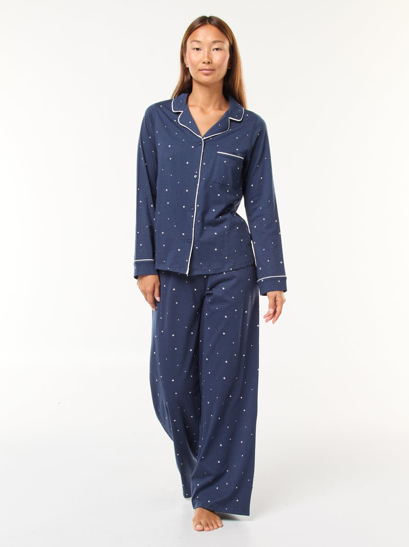 Lange pyjama met broek + nachthemd - 2-delig Blauw - Kiabi