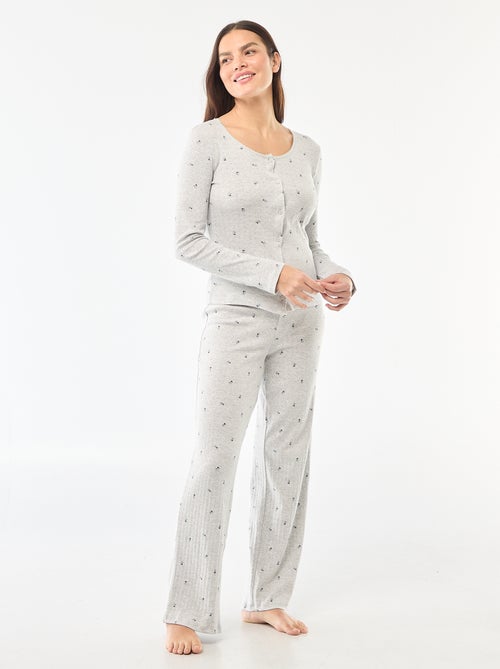 Lange pyjama met fijn ajourmotiefje - 2-delig - Kiabi