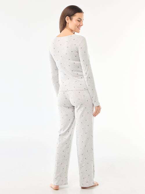 Lange pyjama met fijn ajourmotiefje - 2-delig - Kiabi