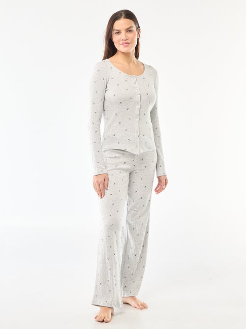 Lange pyjama met fijn ajourmotiefje - 2-delig - Kiabi