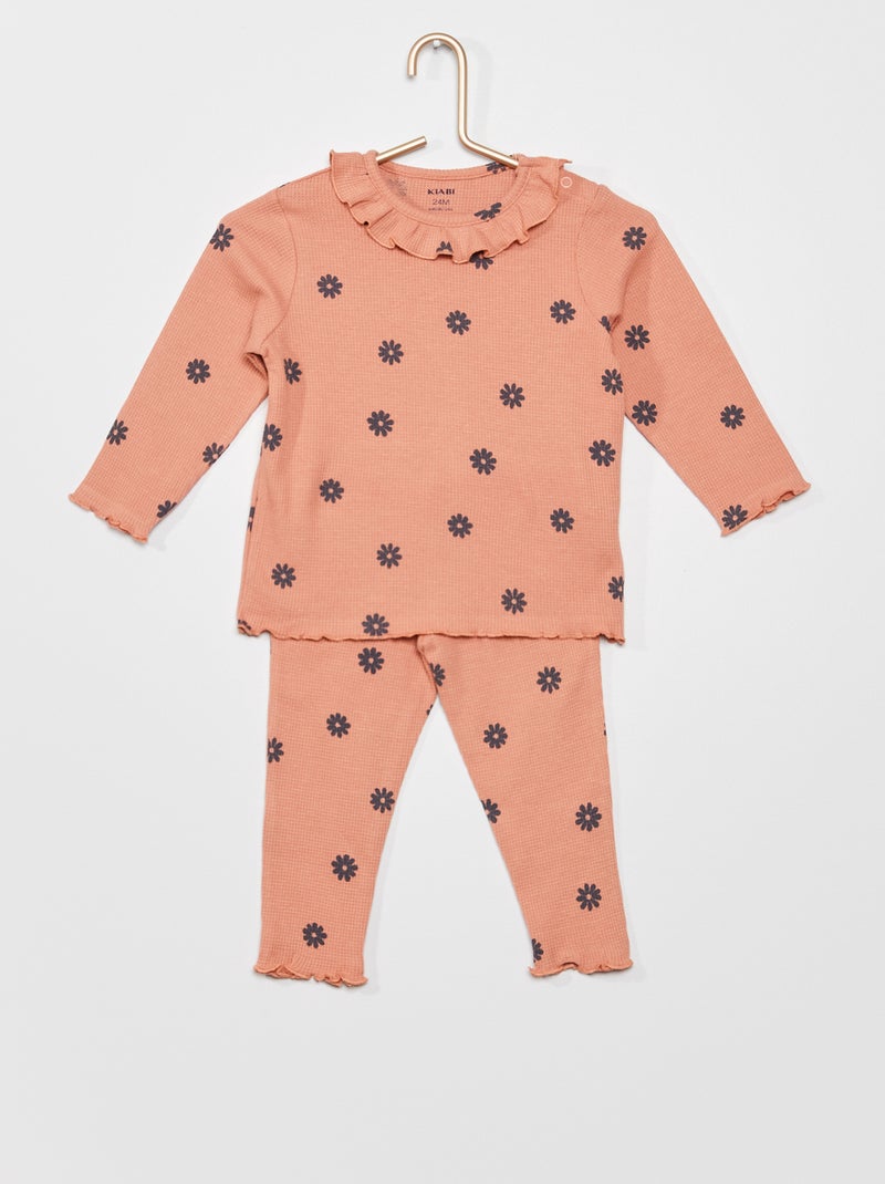 Lange pyjama met honingraatstructuur ROSE - Kiabi