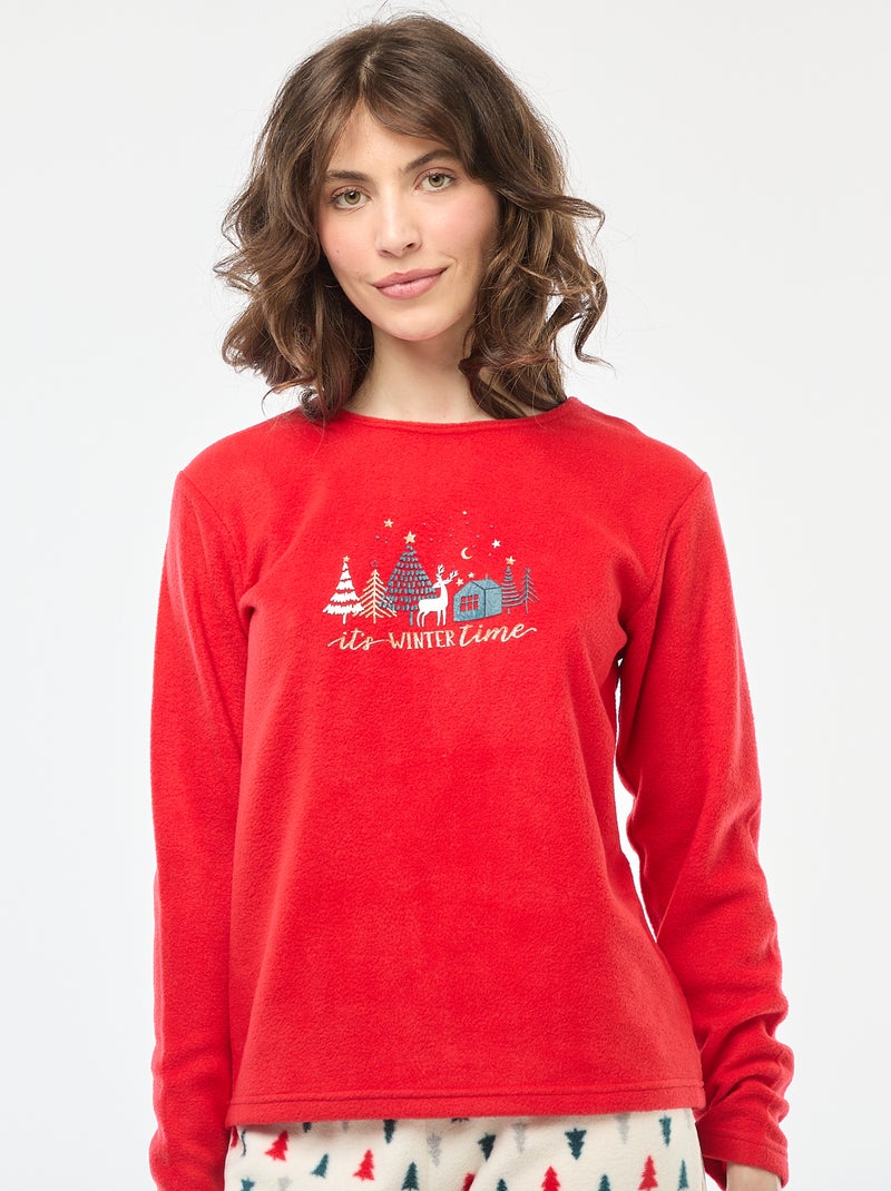 Lange pyjama met kerstmotief - 2-delig Rood - Kiabi