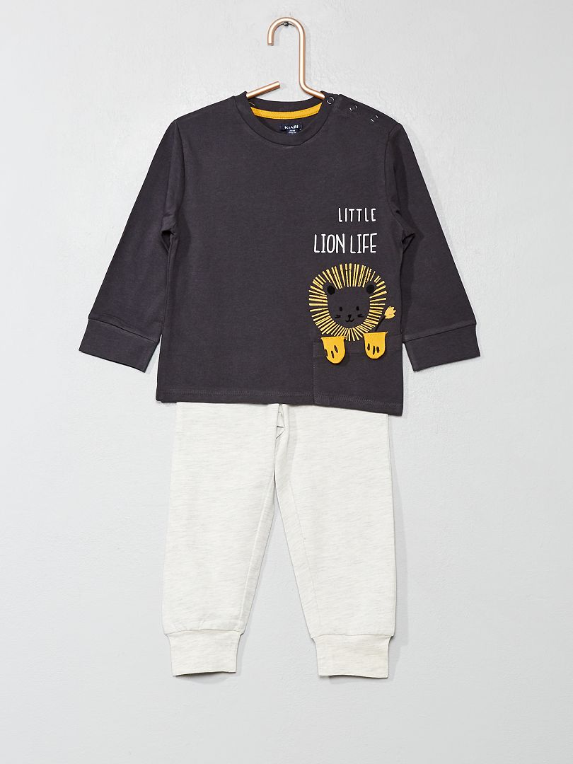 Lange pyjama met leeuwenprint ZWART - Kiabi