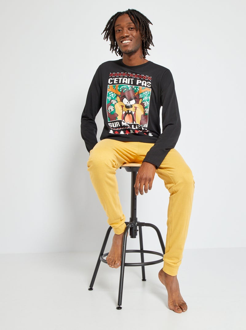 Lange pyjama met Looney Tunes-print - 2-delig zwart / beige - Kiabi