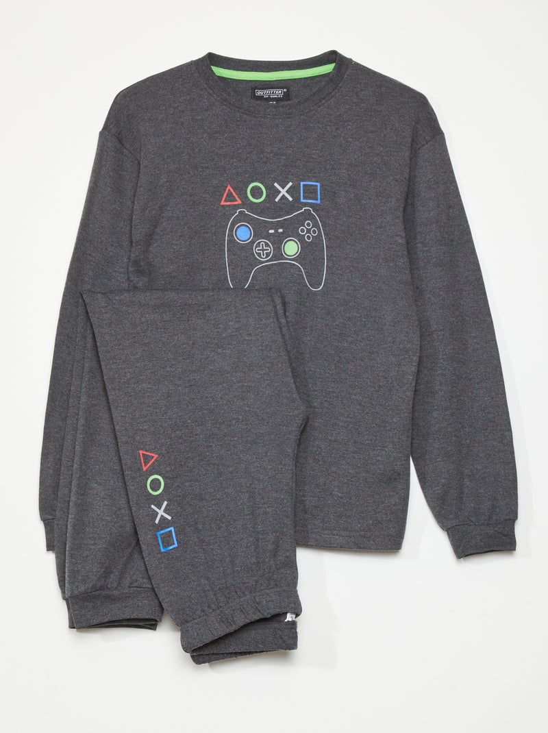 Lange pyjama met met gamerprint - 2-delig GRIJS - Kiabi