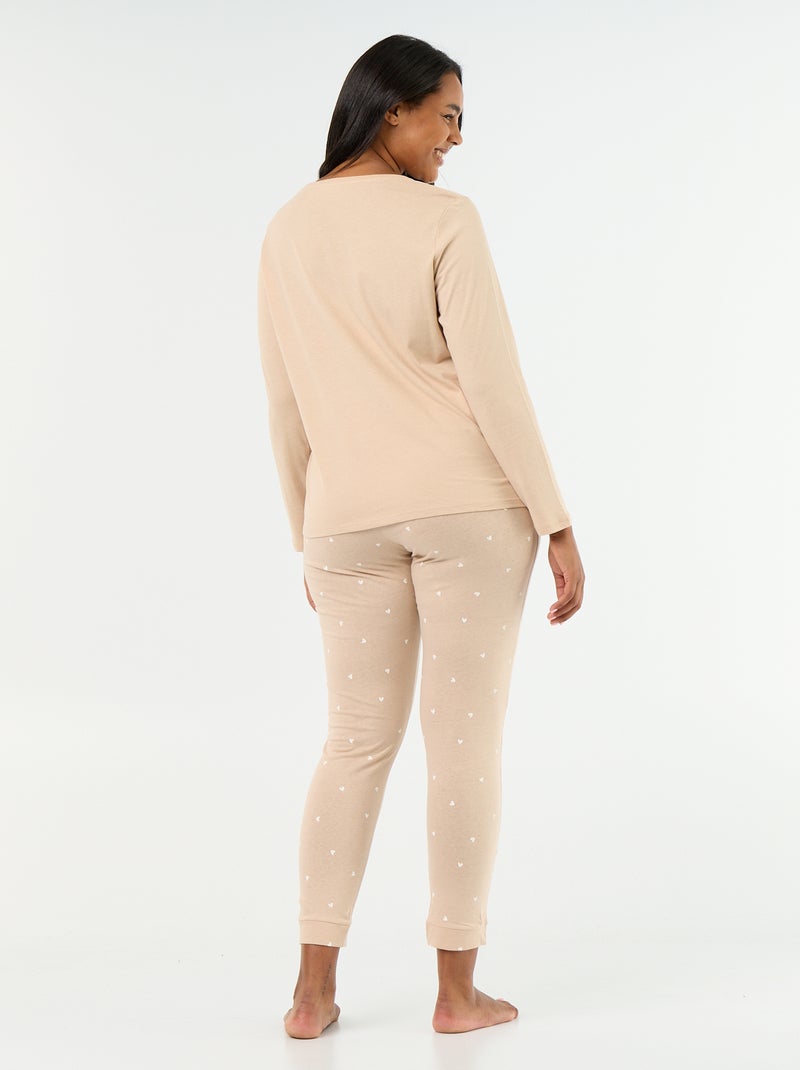 Lange pyjama met print - 2-delig Biege - Kiabi