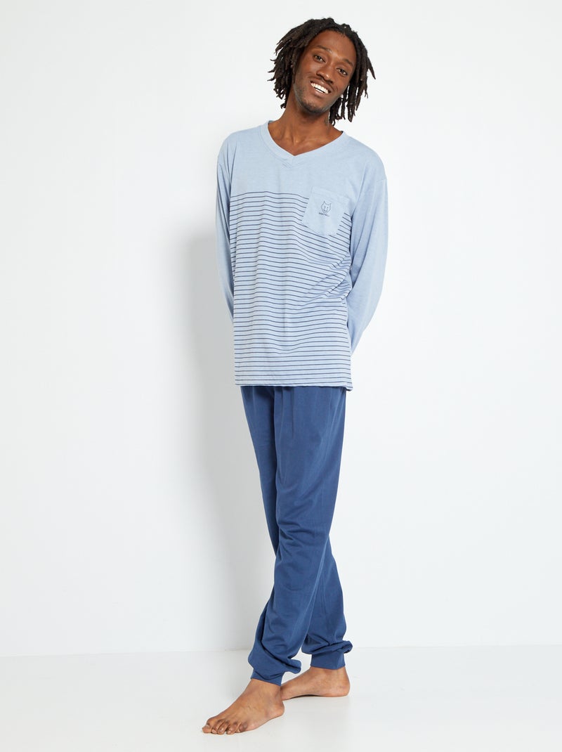 Lange pyjama met print - 2-delig blauw - Kiabi