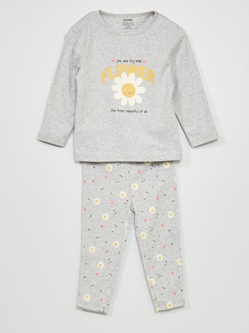 Lange pyjama met print - 2-delig GRIJS - Kiabi