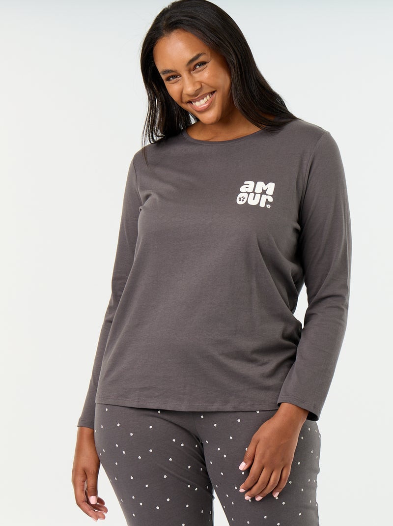 Lange pyjama met print - 2-delig Zwart - Kiabi