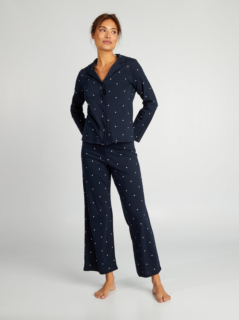 Lange pyjama met scruchie - 3-delig BLAUW - Kiabi