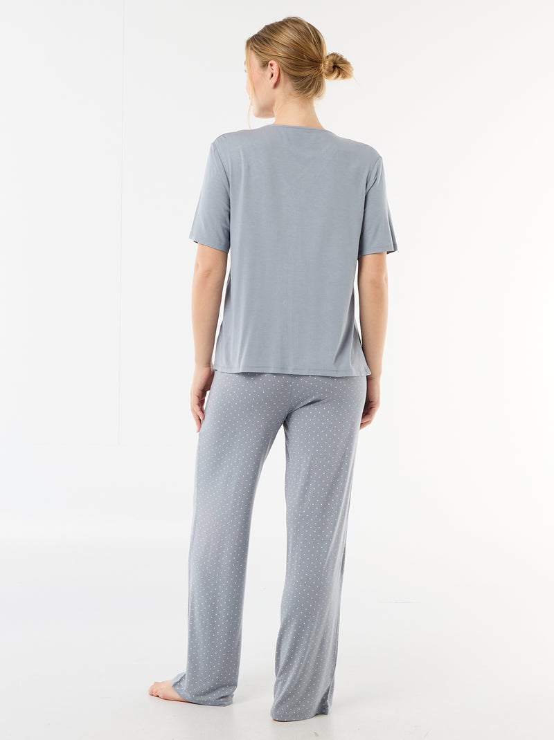 Lange pyjama met stippenprint - 2-delig Blauw - Kiabi