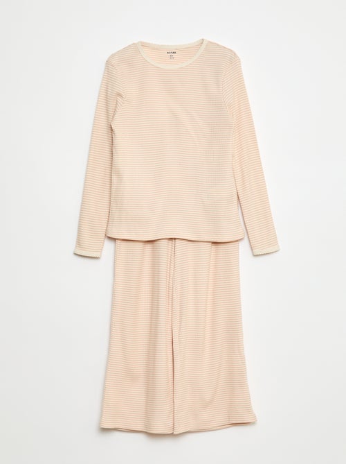 Lange pyjama met streepjesprint - 2-delig - Kiabi